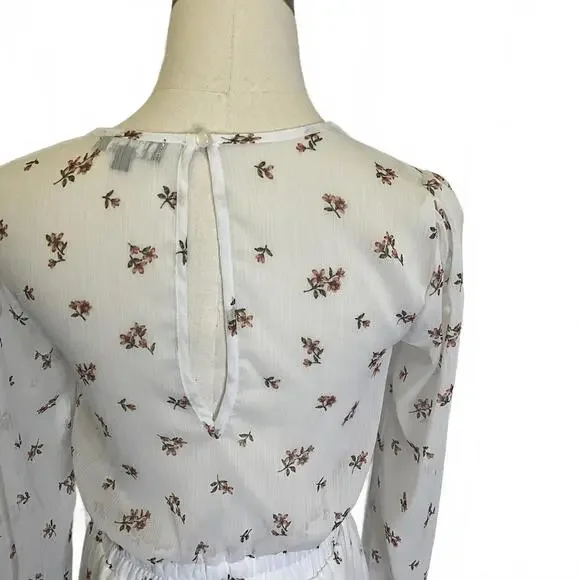 Trixxi Women's Size Small White Floral Long Sleeve V Neck Faux Wrap Dress - Picture 8 of 14